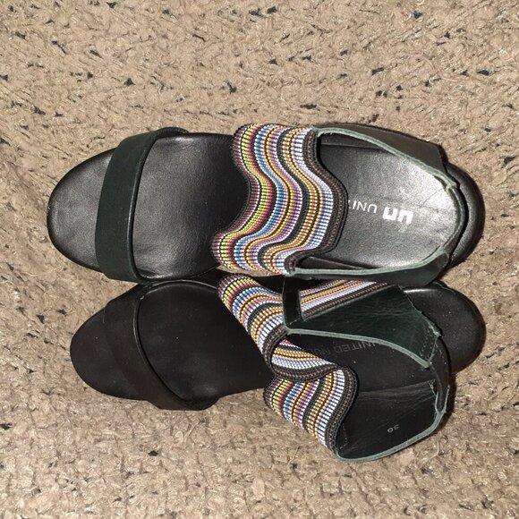 UNITED NUDE-Colorful Rainbow Elastic Strap-Black Leather Wedge-Sz 36-Excellent - Picture 7 of 8